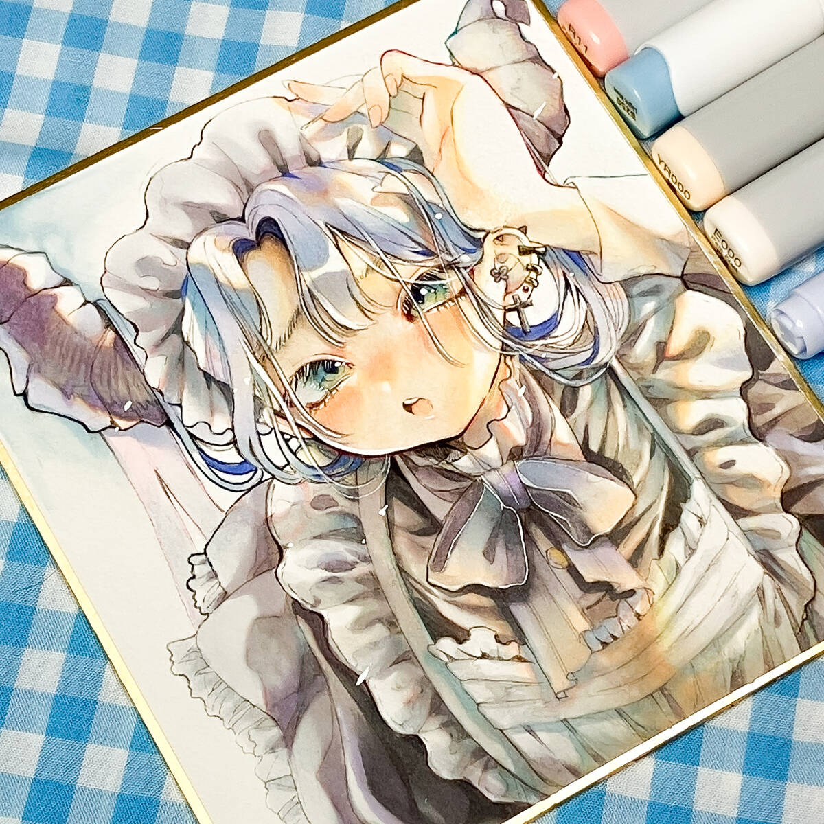 1円スタート 手描きイラスト 創作イラスト メイドドラゴン 色紙
