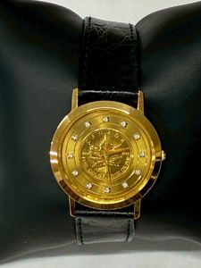 金貨 純金 メイプルリーフ 5ドル 腕時計 k24 貨幣 ジャンク品 メンズ】 純金 24K メープルリーフ 金貨腕時計 1/10OZ ロダニア k24
