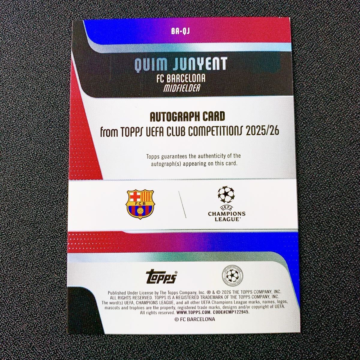 【直筆サイン入り】リュドヴィクジュリ04 05ユニフォーム バルセロナtopps 大注目ルーキー【QUIM JUNYENT】50シリ 直筆サインカード Topps