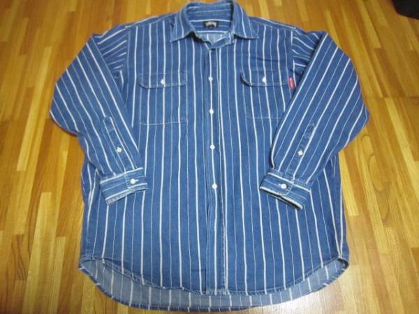 stussy 長袖ストライプデニムシャツ M 　ステューシー OLD
