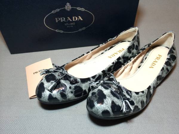 新品プラダ☆レザーリボンフラットシューズ38☆PRADAパンプス 【公式通販】