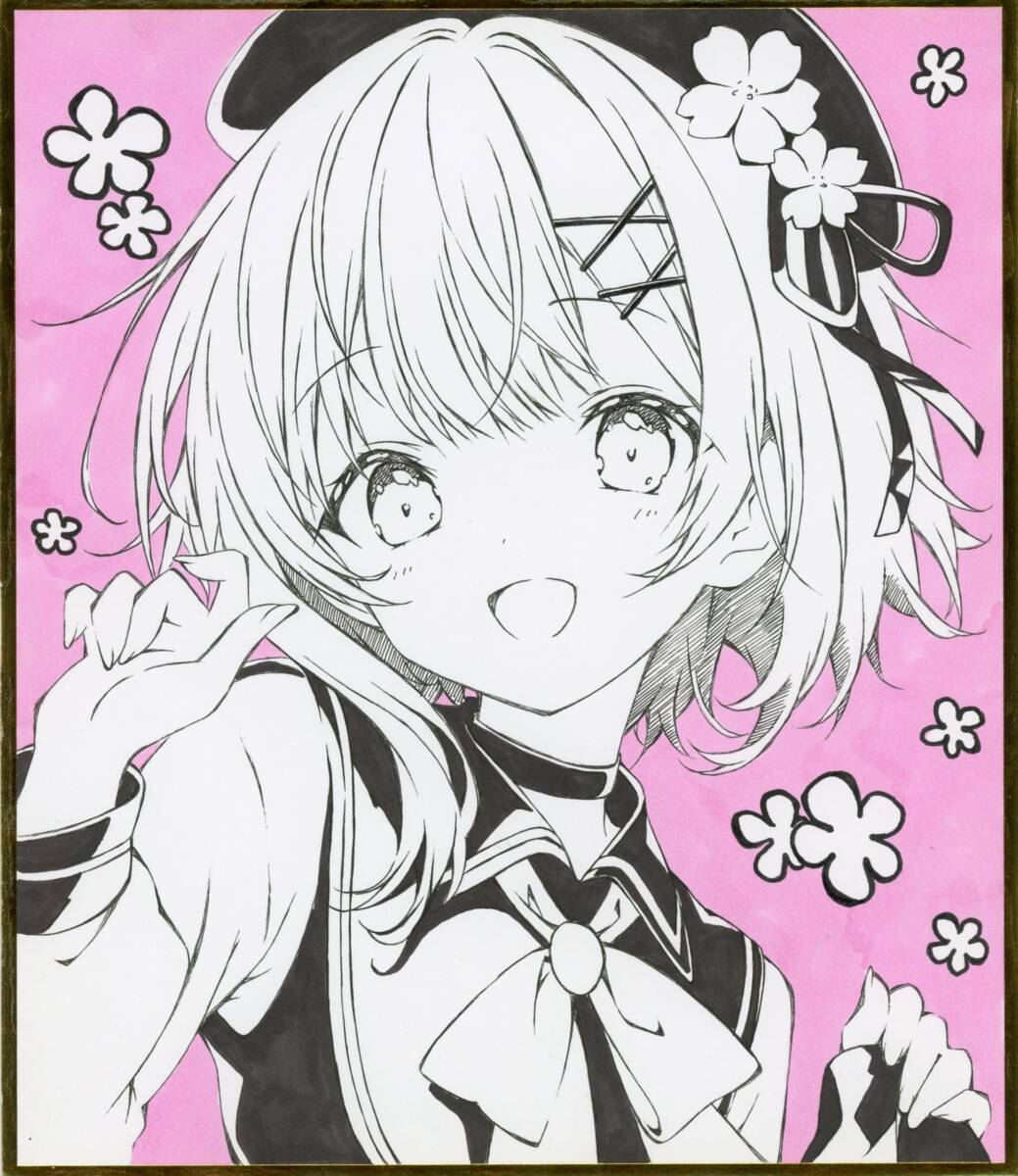 ☆手描きイラスト☆小色紙18×21☆魔法少女ノ魔女裁判☆桜羽エマ