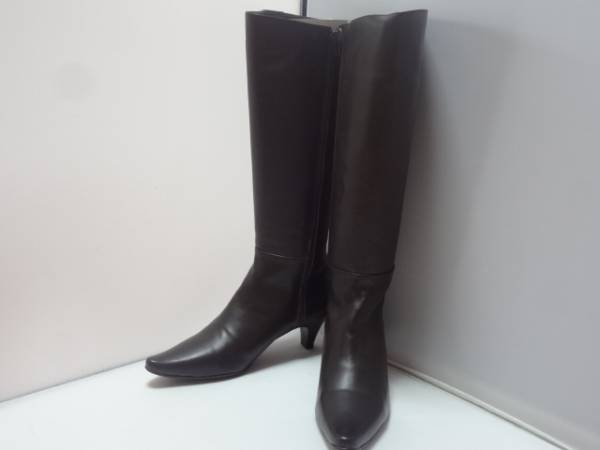 ★新品★本革★シンプルなダークブラウンロングブーツ(24.5)Ⅱ