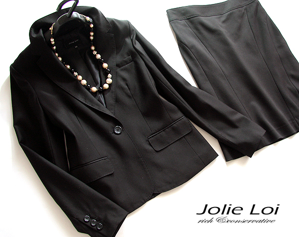 ジョリーロイ29■4.5万！ウール混マーメイドSKスーツ黒40L