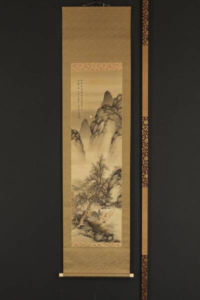 164【一灯】送料無料 山水図 松本春岳 絹本 桐箱入