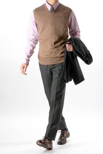 171400 ブルネロクチネリ ニット ベスト Vネック ブラウン 3XL