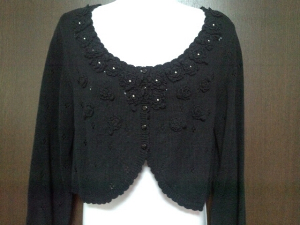 ピンクハウス★パールとお花モチーフのカーデ★黒★インゲボルグ