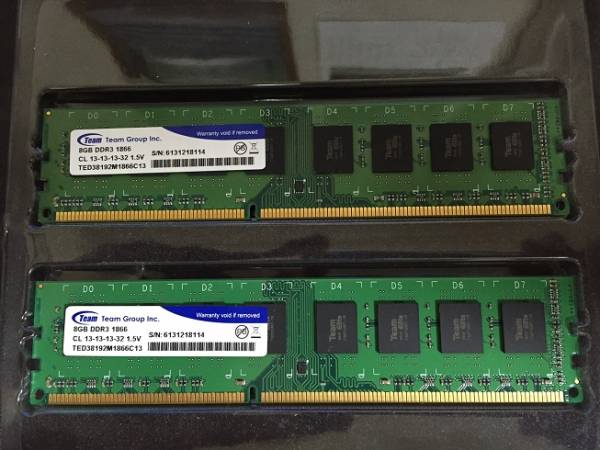 Team Group inc 8GB DDR3 1866x2枚使用期間1年動作品です。