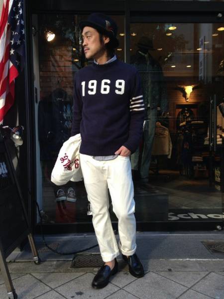 ほぼ新品Schottショット濃紺ネイビーラインニット/トムブラウン