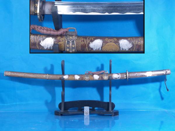 模造刀職人手作り武士図日本刀拵え極細工※短刀，ナイフ目貫小柄， 武具