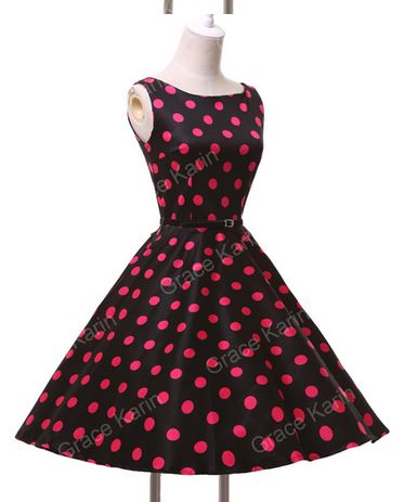 上品コットンドレス ワンピース Sサイズ 黒×赤ドット 海外直送