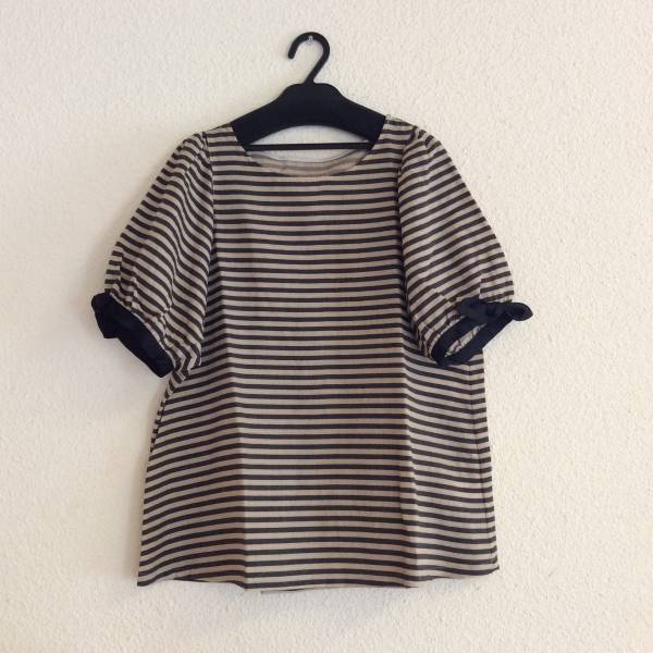 新品★クチュールブローチ 袖リボン ラメボーダー ブラウス 茶