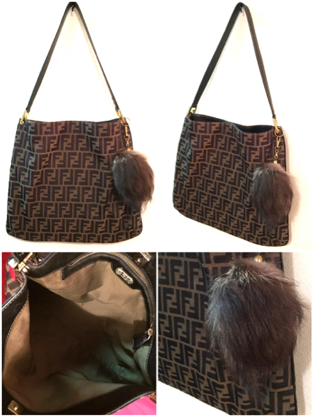 FENDI フェンディ ズッカ柄 ショルダー バッグ トート ファー付