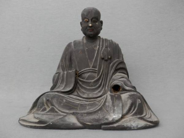 清★2★木彫 弘法大師坐像 玉眼 仏教美術 東洋彫刻 背面銘あり★