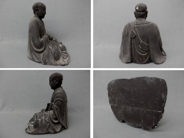 清★2★木彫 弘法大師坐像 玉眼 仏教美術 東洋彫刻 背面銘あり★