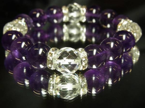 大特価！！ダイヤカット水晶×アメジストＭＩＸ数珠ブレスレット
