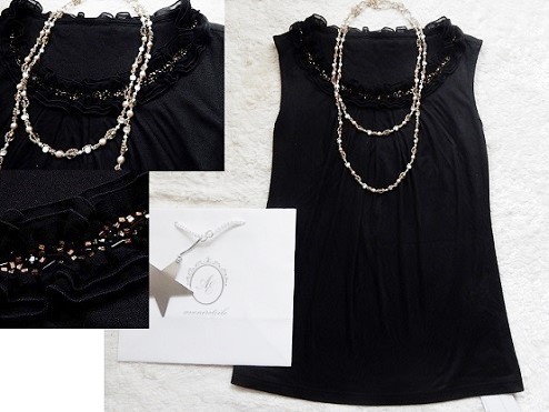 1000～Mプルミエ夏★華やかビジュー付きフリルチュニック38