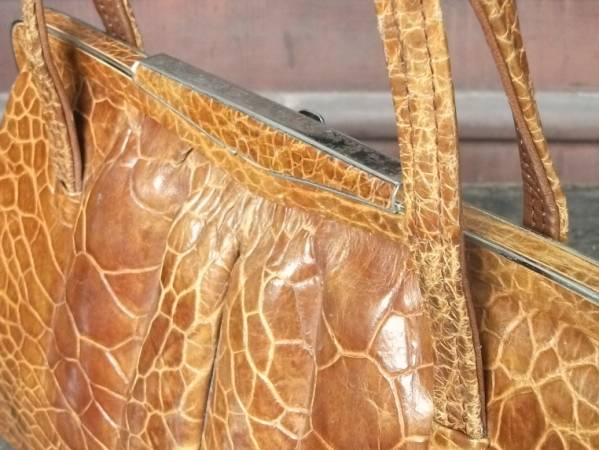 ビンテージ タートルレザー 亀革ハンドバッグ財布ウミガメ爬虫類(皮革