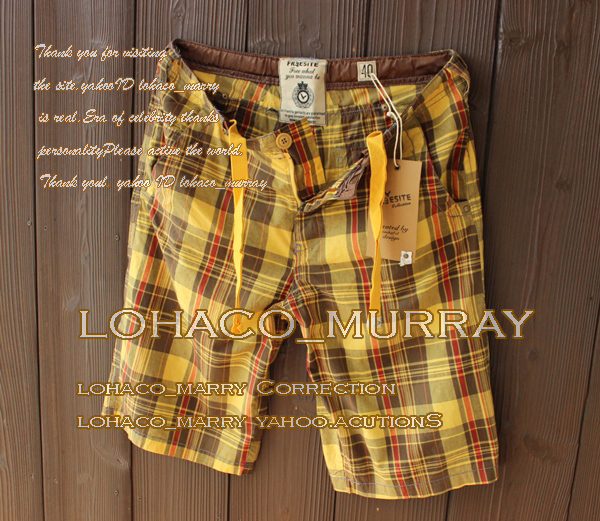 新品*イギリス*メンズ 黄色 配色チェック柄ハーフパンツ44W91/XL