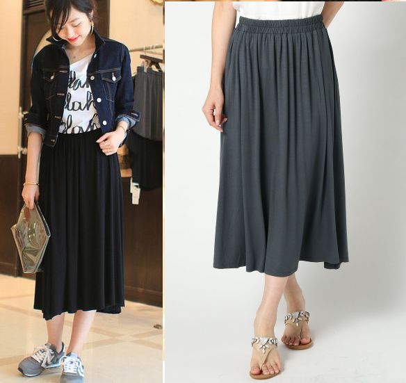 今期 スピック＆スパン レーヨンベア天竺フレアーミディスカート