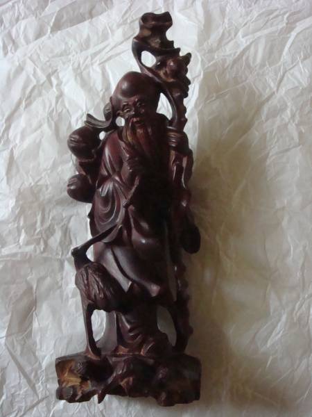 ☆唐木 鶴寿老人 桃仙人 置物☆
