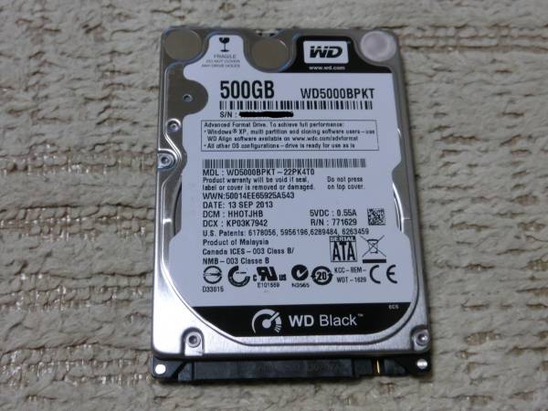 美品、 WD 500GB 使用8H WD5000BPKX，2.5インチ，Serial ATA600 