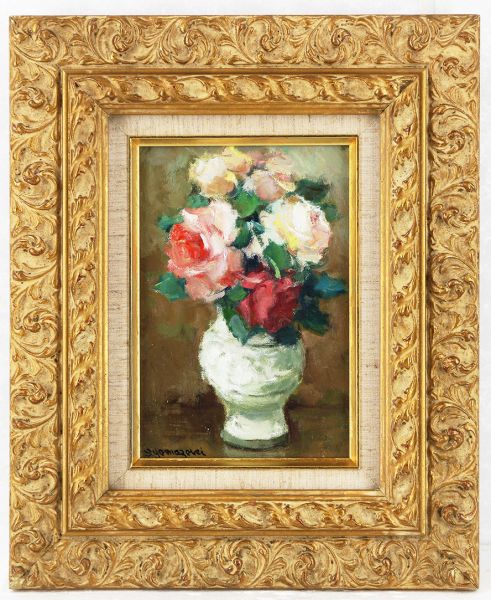 山崎翠祥 薔薇（金縁） F3号 一枚の繪 山崎 翠祥「薔薇一九七九」油絵