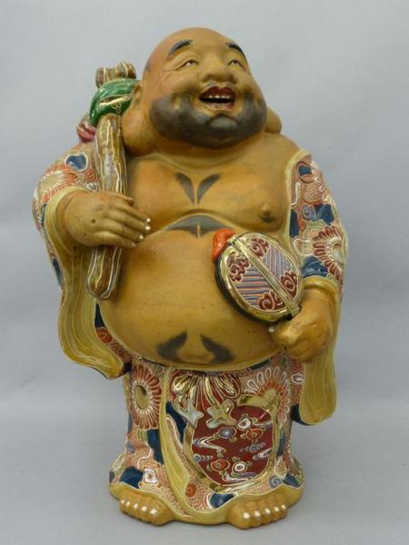 九谷焼 布袋様の置物 高さ34cm 中古