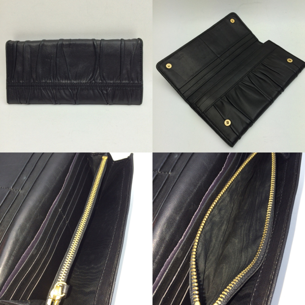 プラダ／PRADA／長財布／ラムスキン／ブラック／ダブルホック