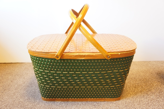 アメリカ製アンティーク蓋付きピクニックバスケットかご 籠カゴ