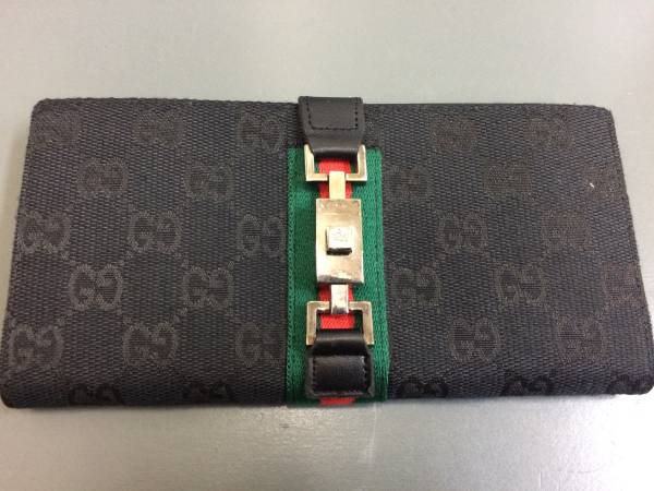 GUCCI/長財布/GGキャンバス/ライン/ホック/ブラック/箱付/美品