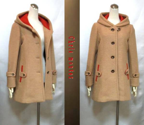 新品9号★ベージュ×オレンジ★可愛い配色の圧縮ニットコート