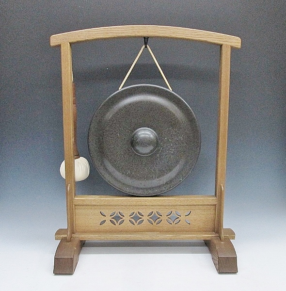 茶道具 唐銅 鉦 木枠・撥付（検:砂張銅鑼茶事鳴物1021