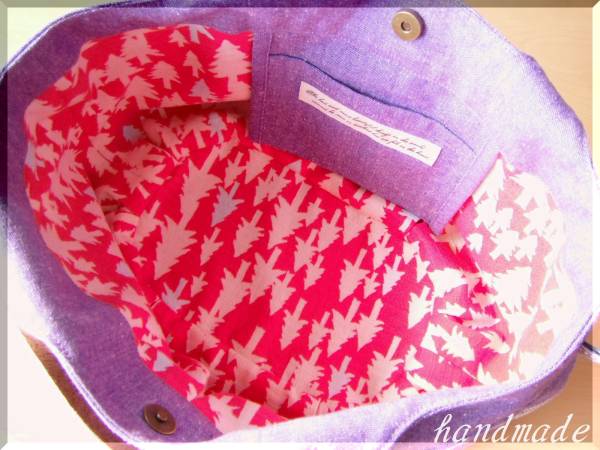 ハンドメイドバッグ☆リボン クロスステッチ刺繍☆ラベンダー