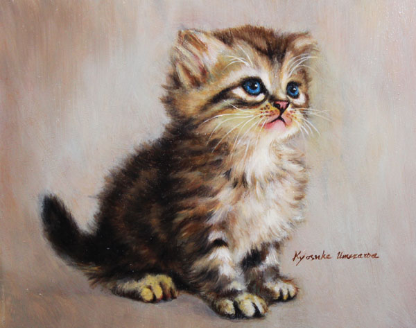 ◇梅澤恭介◇新参者◇油彩◇F3号◇子猫◇かわいい作品です◇(動物画