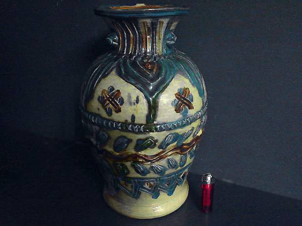 値下新品未使用【赤絵花紋花瓶 壺】琉球焼 小橋川陶器 沖縄 壺屋陶器