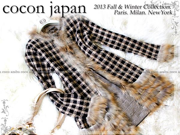 限定*11号*可愛い♪ラクーン付チェック柄ニットコート