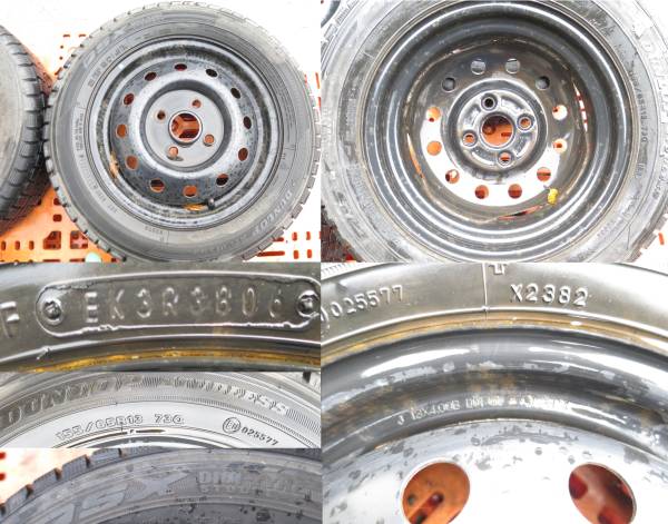 バリ山☆鉄ホイール 13x4.00B PCD100 ダンロップ 155/65R13 ☆21年製 バリ