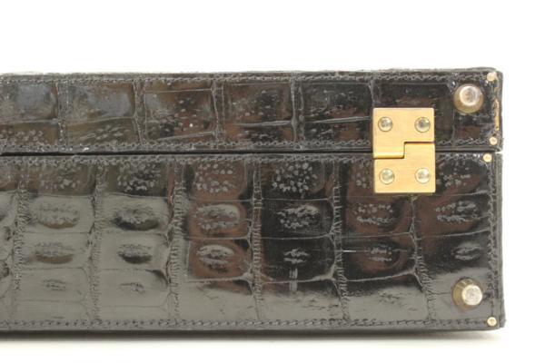 BALLY 総ワニ革クロコダイル アタッシュ書類バッグ 黒 クロコ