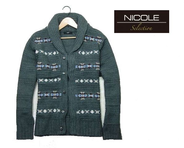 ◆F1新品 ニコル ノルディック柄 アランニット カーディガンM