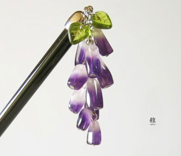 ◆雅◆ 花言葉”恋に酔う”藤の花 天然石アメジストかんざし