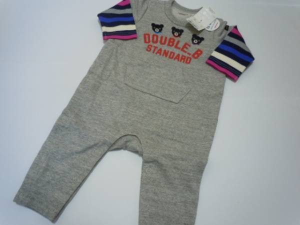 ミキハウス ダブルBスリーベア お袖ボーダーカバーオール70新品