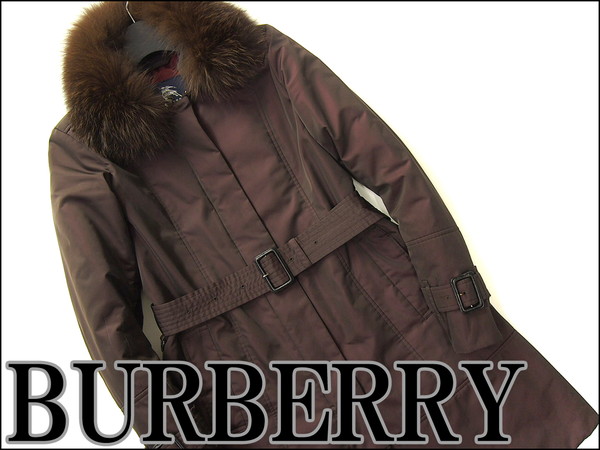 美品 バーバリーロンドン ファー付き中綿トレンチコート38★3509