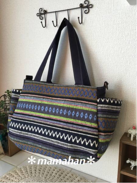 ＊mamahan＊ハンドメイドバッグ☆ドビー織り☆インド綿☆合皮底
