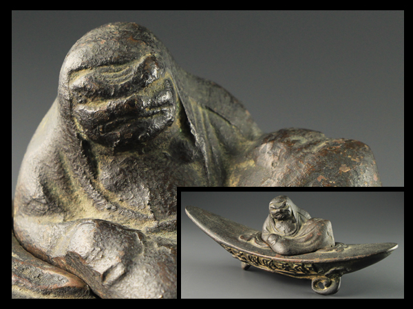 琴》古美術品 時代古銅舟型香炉 のったり 時代品 TAC839 アンティーク