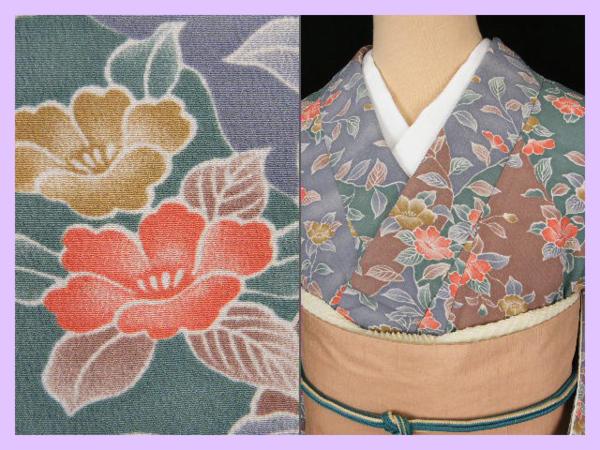◆衣紋屋◆7714 美品 丈163.5 花文様 洗える小紋着物 *****