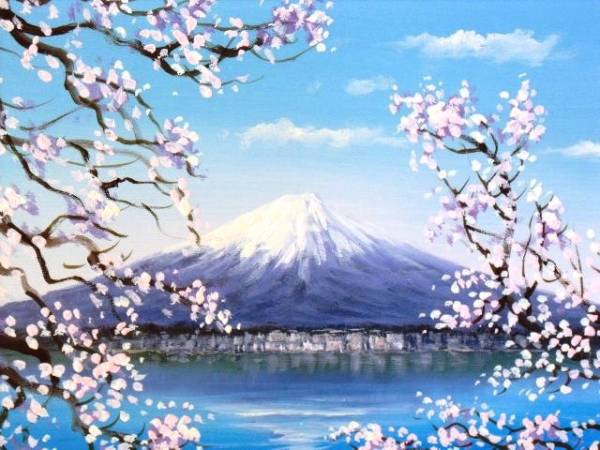 富士山油絵 若石賛花 油彩画 富士山 油絵 公式通販