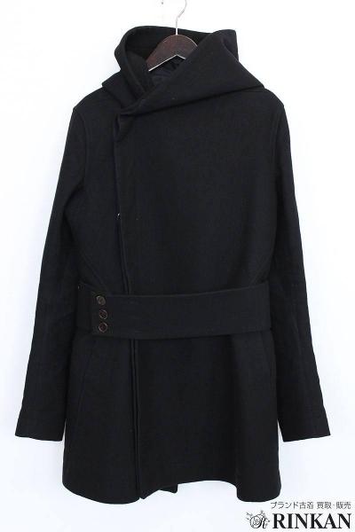リックオウエンス/ベルト付きウッドボタンロングコート【01】