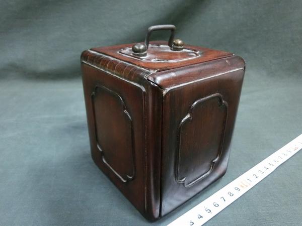 A02440 唐木紫檀 木造 小引出三段 印筥 635g