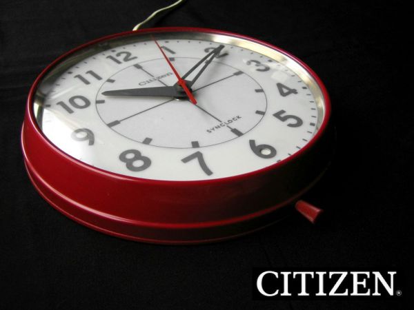 動作品 CITIZEN SYNCLOCK 昭和レトロ 赤枠 掛時計R8SB398 シチズン CITIZEN シンクロック 壁掛時計 赤フレーム ヴィンテージ